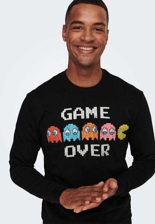 Only & Sons - Pacman reg crew neck sweat - black