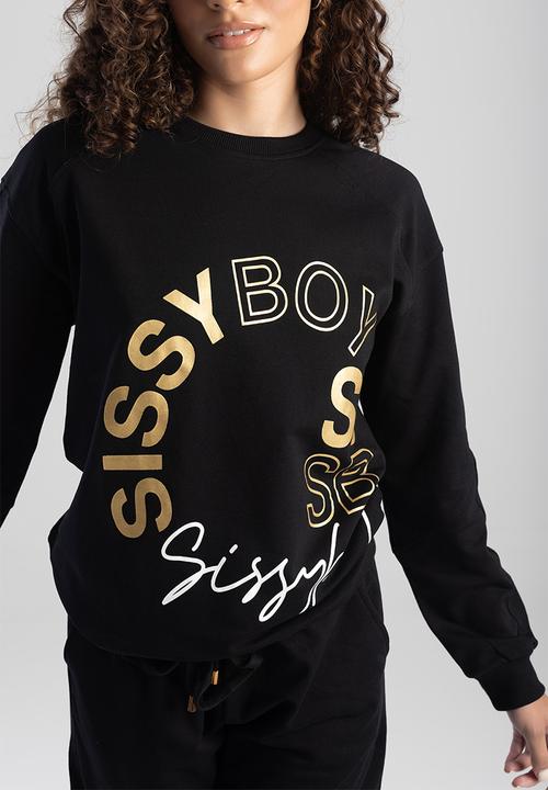 SISSY BOY - Maxed out raglan sweat top with draw-in waist - black