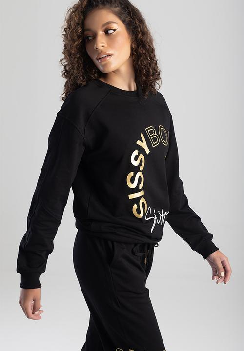 SISSY BOY - Maxed out raglan sweat top with draw-in waist - black