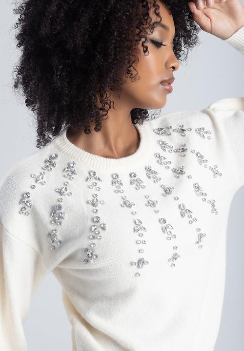 SISSY BOY - Mon cheri chunky knitted sweater with puff sleeves - off white 