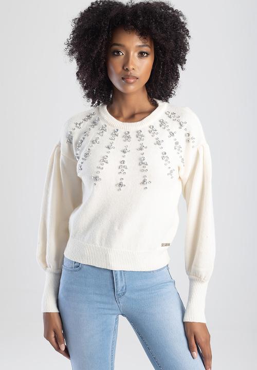 SISSY BOY - Mon cheri chunky knitted sweater with puff sleeves - off white 