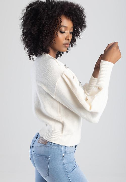SISSY BOY - Mon cheri chunky knitted sweater with puff sleeves - off white 