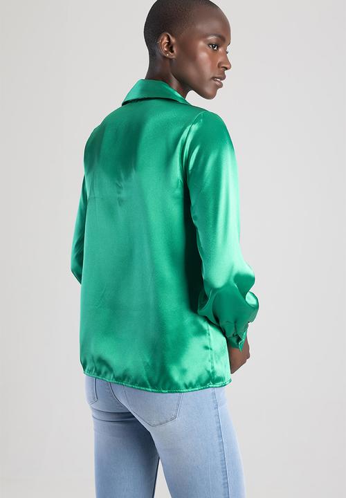 SISSY BOY - Just Start: button up satin blouse - green pepper