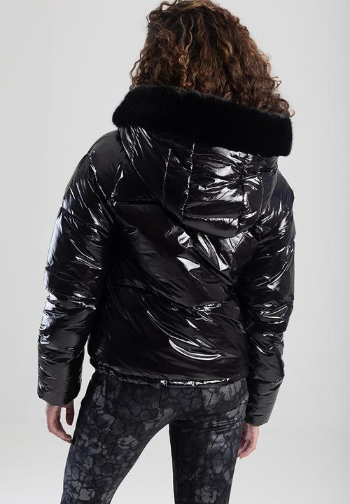 SISSY BOY - Crafted fashion puffer with faux fur hood - black