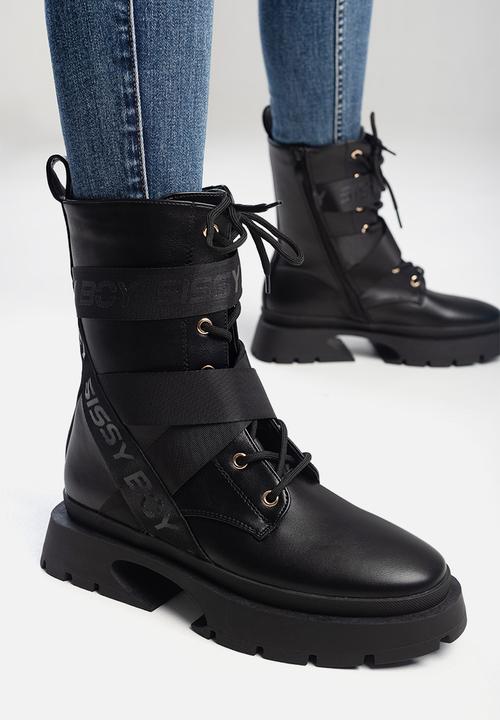 SISSY BOY - Slogan talk lace up combat boot - black