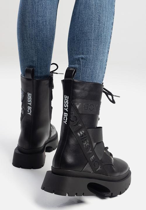 SISSY BOY - Slogan talk lace up combat boot - black