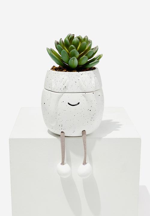 Typo - Stashed away mini planter - white speckle face rope legs