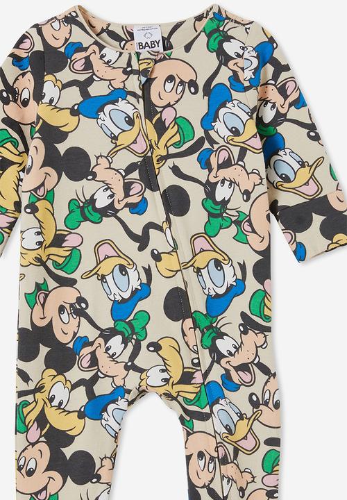 Cotton On - The long sleeve zip romper- lcn - lcn dis rainy day/mickey and mates