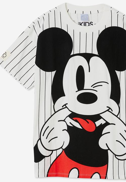 Cotton On - license quinn short sleeve tee - lcn dis vanilla stripe/mickey