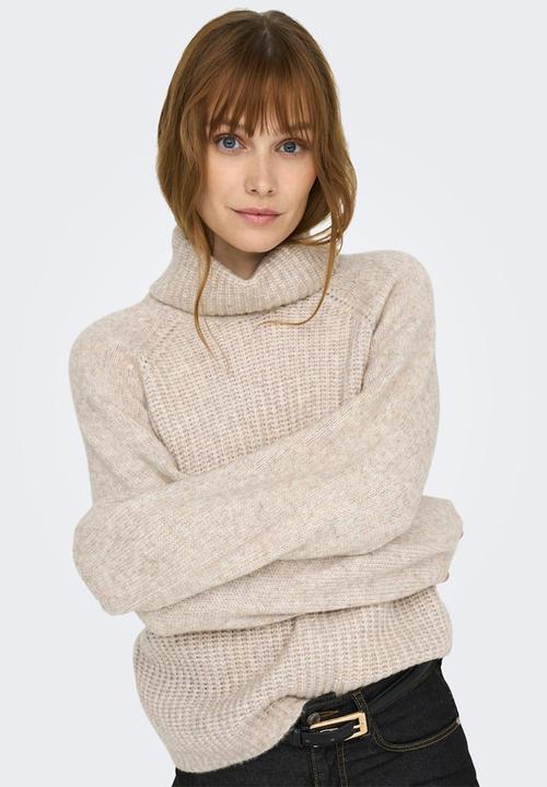 Jacqueline de Yong - Silja long sleeve rollneck pullover - oatmeal melange