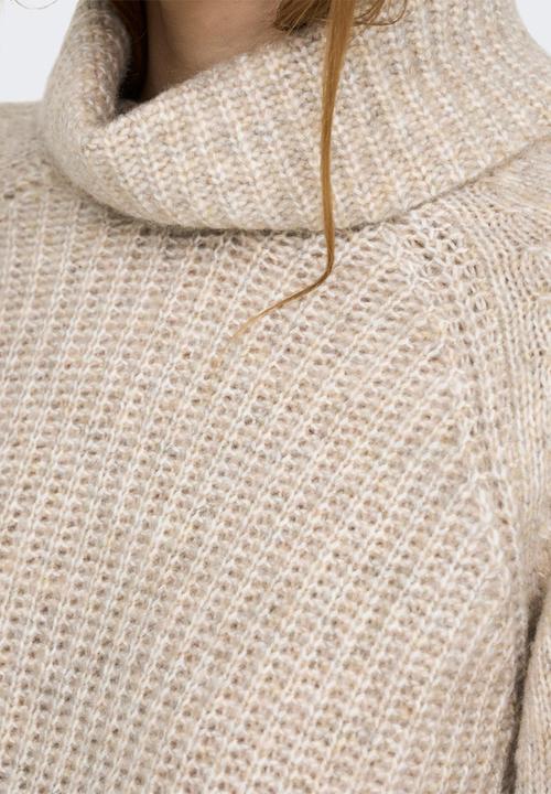 Jacqueline de Yong - Silja long sleeve rollneck pullover - oatmeal melange