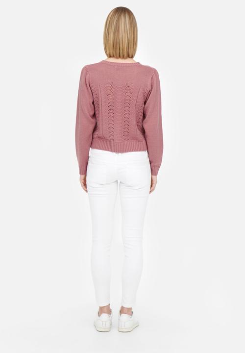 Jacqueline de Yong - Milo long sleeve structure pullover - mesa rose