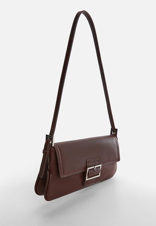 MANGO - Buckle shoulder bag - chocolate