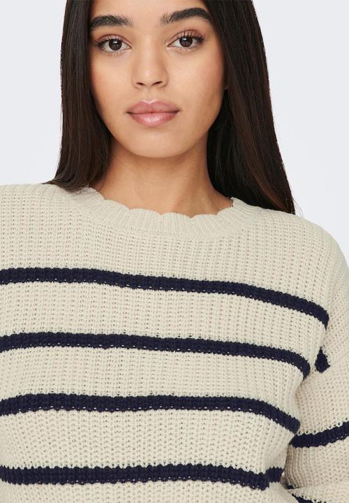 Jacqueline de Yong - Justy lea long sleeve stripe scallop pullover - eggnog w sky captain stripes