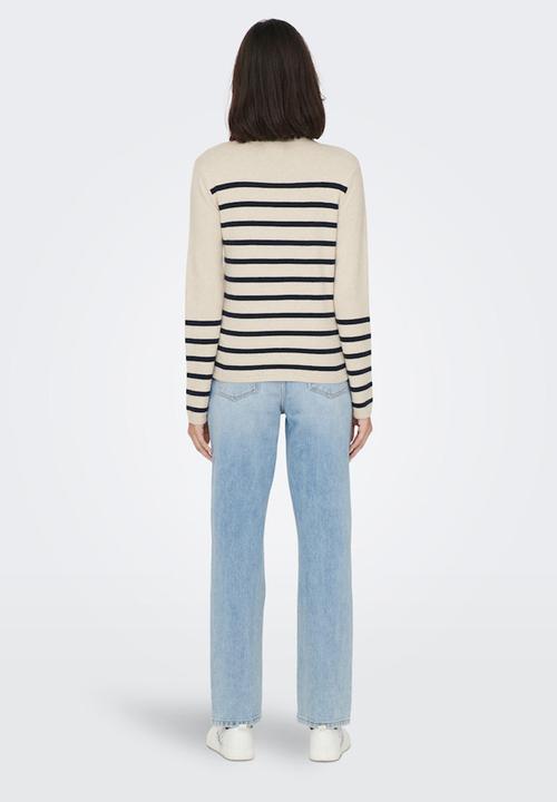 Jacqueline de Yong - Marco long sleeve striped pullover knit - cement