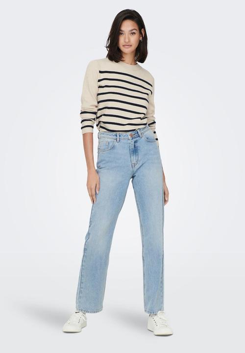 Jacqueline de Yong - Marco long sleeve striped pullover knit - cement