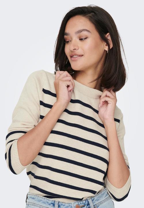 Jacqueline de Yong - Marco long sleeve striped pullover knit - cement