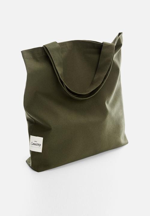 MANGO - Cotton canvas bag - khaki