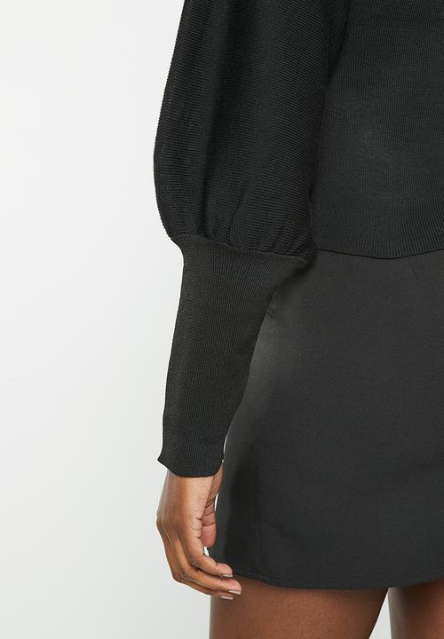 dailyfriday - Blouson sleeve high neck top - black