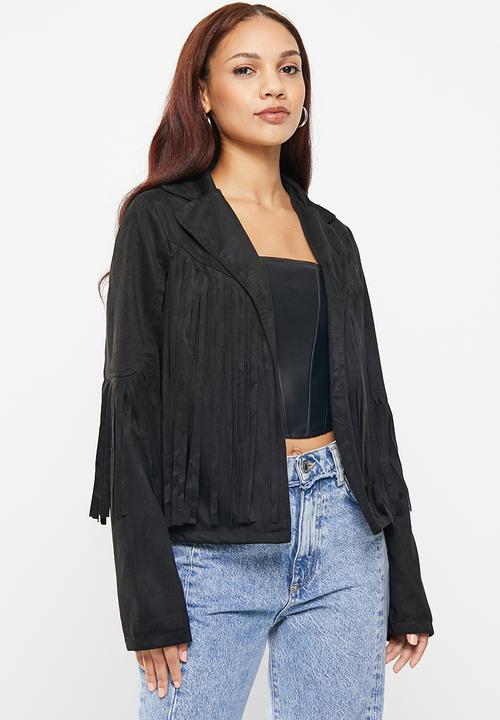 dailyfriday - Fringe detail biker jacket - black