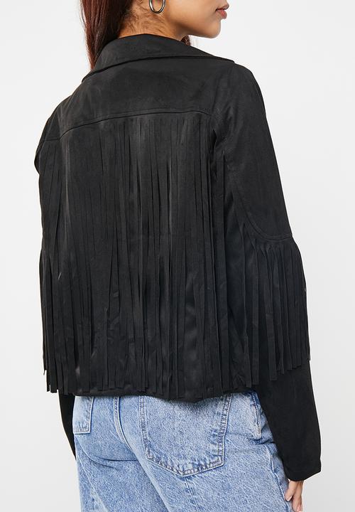 dailyfriday - Fringe detail biker jacket - black