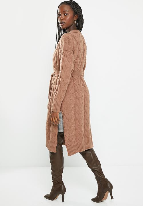 dailyfriday - Long cable knit cardigan - chocolate