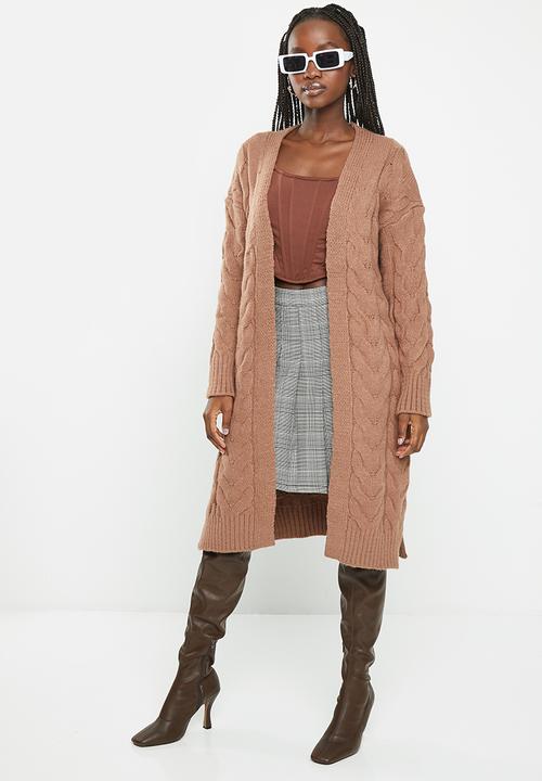 dailyfriday - Long cable knit cardigan - chocolate