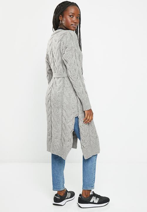 dailyfriday - Long cable knit cardigan - grey melange