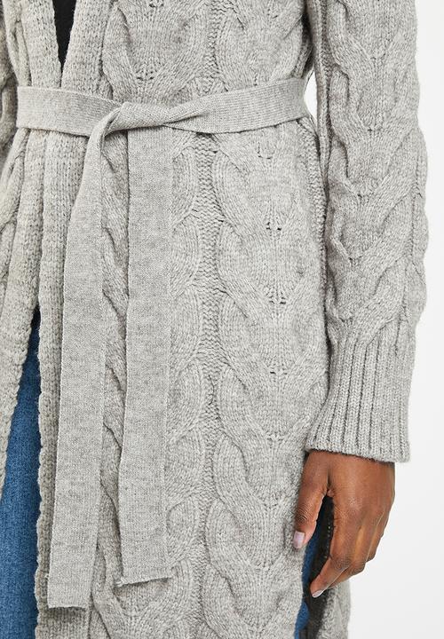dailyfriday - Long cable knit cardigan - grey melange