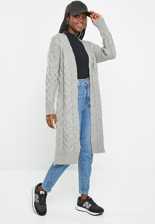 dailyfriday - Long cable knit cardigan - grey melange