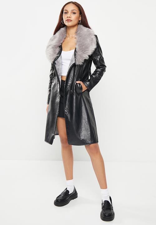dailyfriday - Faux fur collar coat - black