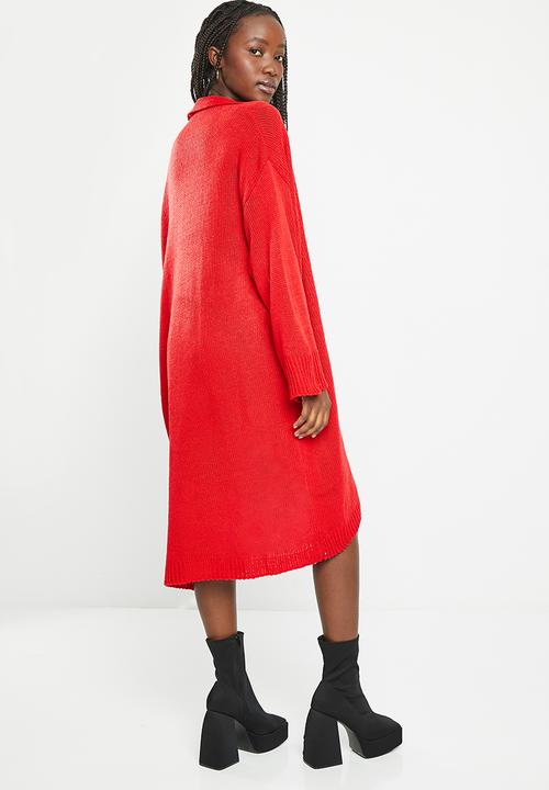 dailyfriday - Balloon sleeve midi cardigan - red