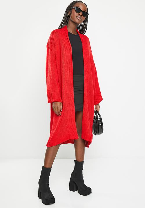 dailyfriday - Balloon sleeve midi cardigan - red