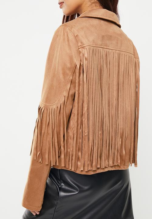 dailyfriday - Fringe detail biker jacket - tan
