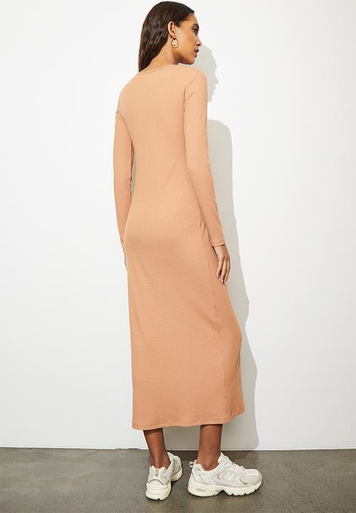 Superbalist - Cutout neckline asymmetric midi dress - biscuit