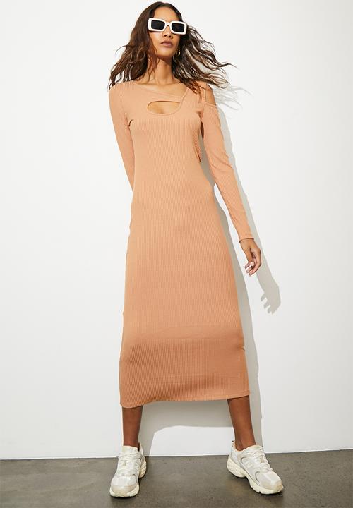 Superbalist - Cutout neckline asymmetric midi dress - biscuit