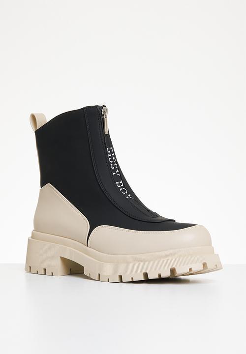 SISSY BOY - Imprint zip up boot - black & stone