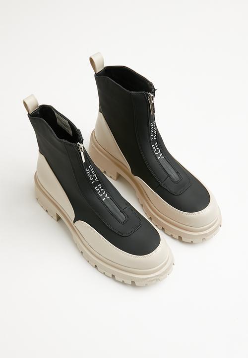 SISSY BOY - Imprint zip up boot - black & stone