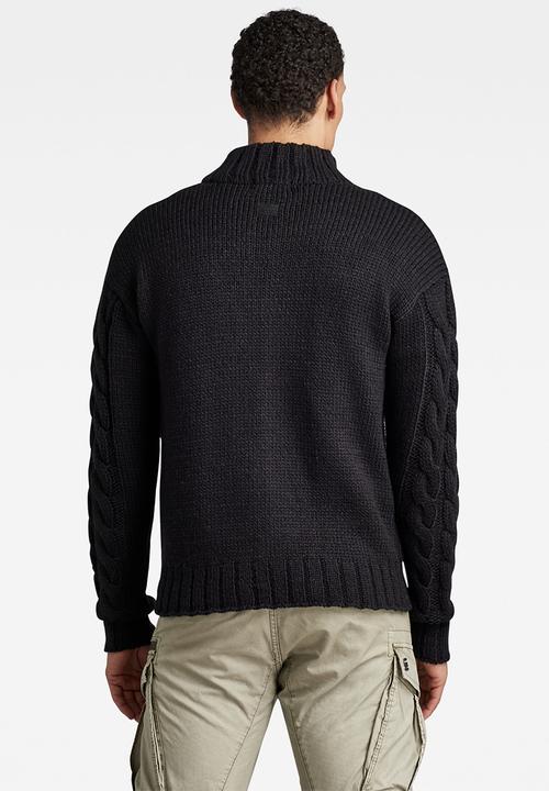 G-STAR - Heavy cable loose zip thru knit - dk black