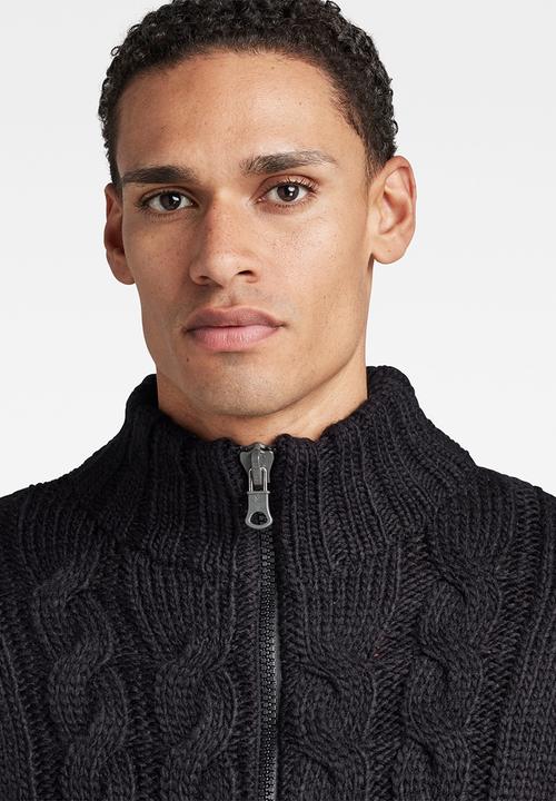 G-STAR - Heavy cable loose zip thru knit - dk black