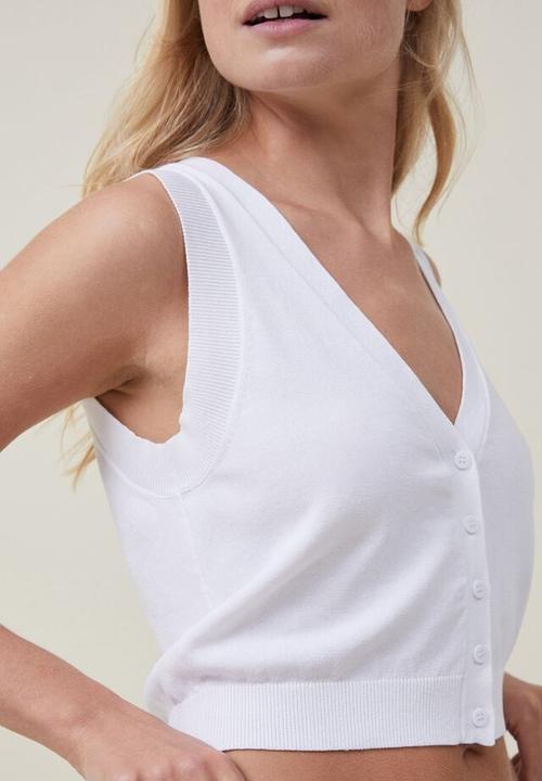 Cotton On - Fine gauge knit button vest - white