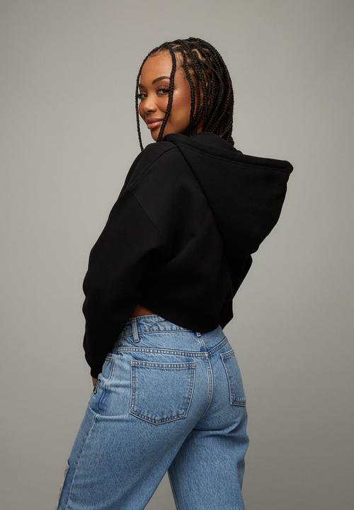 Factorie - Crop zip through hoodie - black