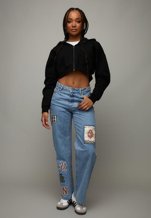 Factorie - Crop zip through hoodie - black