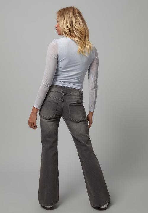 Factorie - Low rise kick flare jean - grey & heavy whiskers