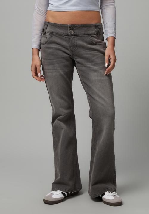 Factorie - Low rise kick flare jean - grey & heavy whiskers