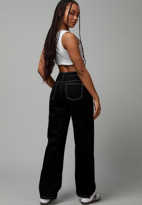 Factorie - Mid rise skate jean - black & white stitch
