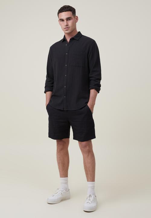 Cotton On - Portland long sleeve shirt - washed black cheesecloth