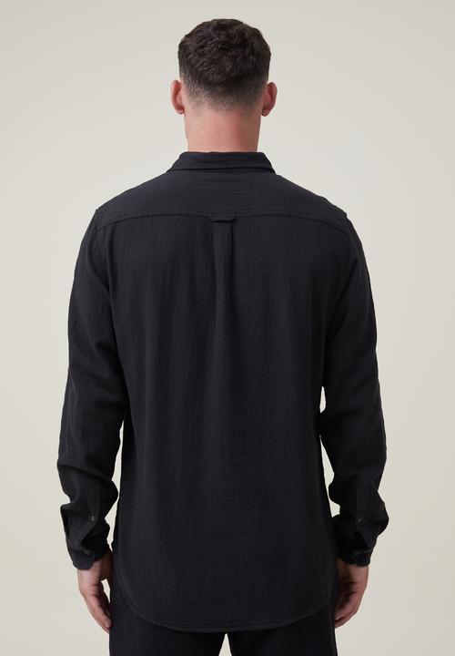 Cotton On - Portland long sleeve shirt - washed black cheesecloth