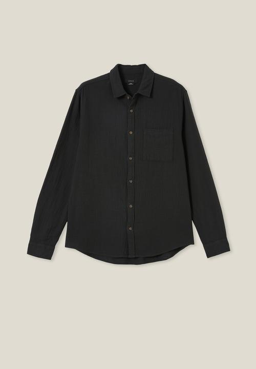 Cotton On - Portland long sleeve shirt - washed black cheesecloth