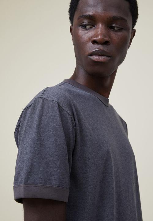 Cotton On - Loose fit ringer t-shirt - charcoal marle/faded slate